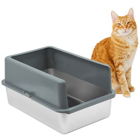 space gray stainless steel box|Iprimio Enclosed Sides Stainless Steel Litter Box With Scooper, .